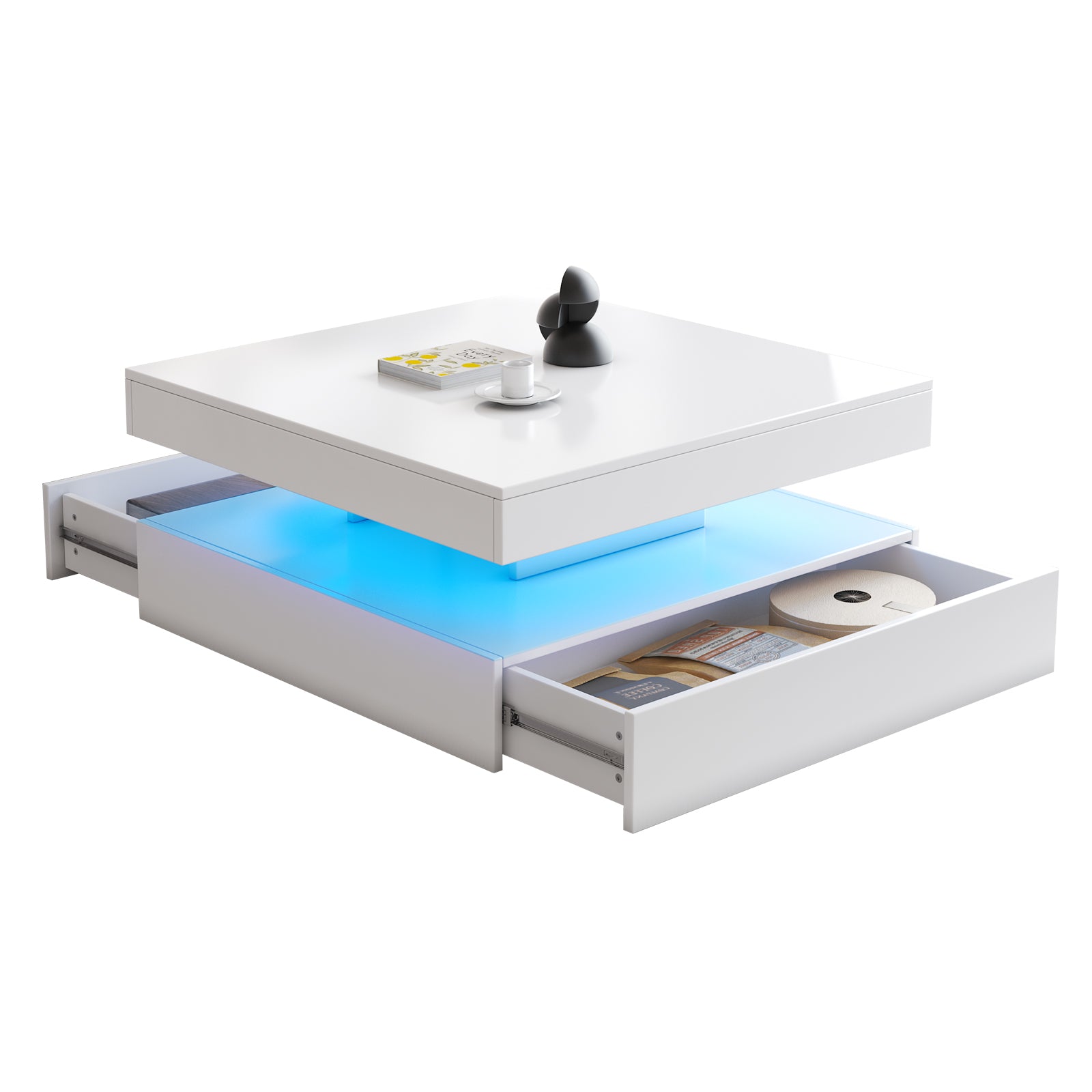 Square LED Coffee Table - With 2 Drawer