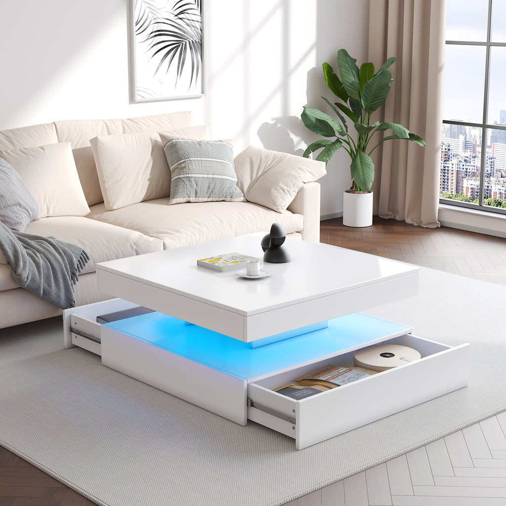 Square LED Coffee Table - With 2 Drawer