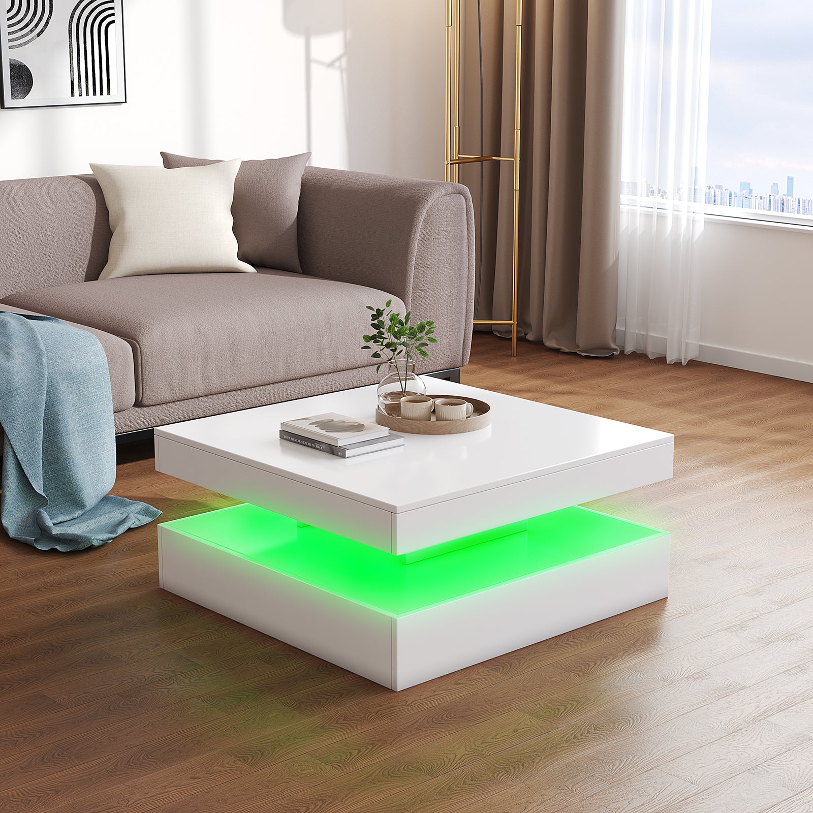 Square LED Coffee Table - With 2 Drawer