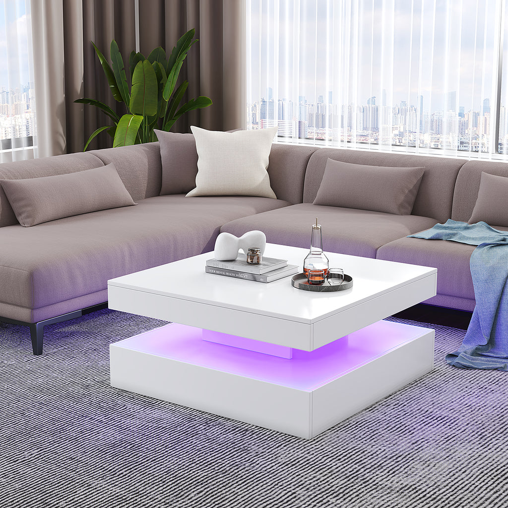 Square LED Coffee Table - With 2 Drawer