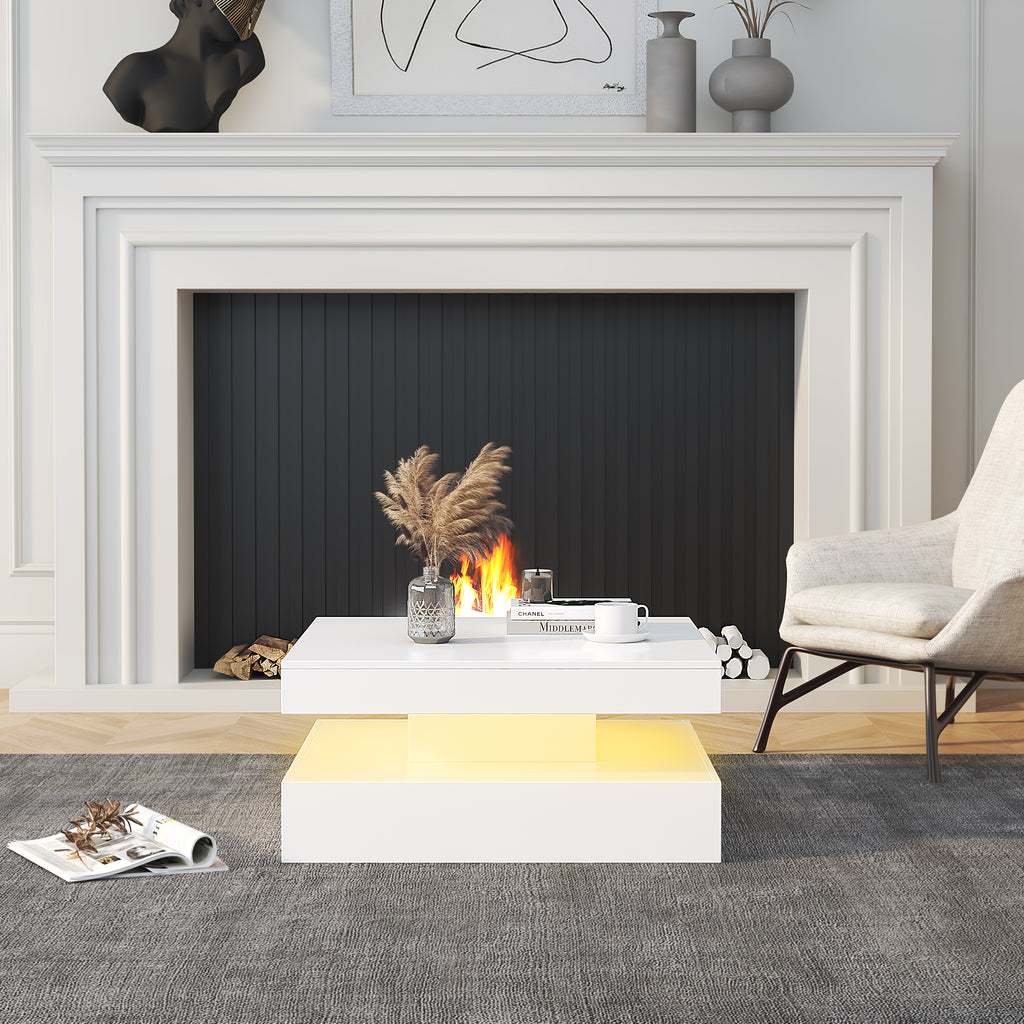 Square LED Coffee Table - With 2 Drawer