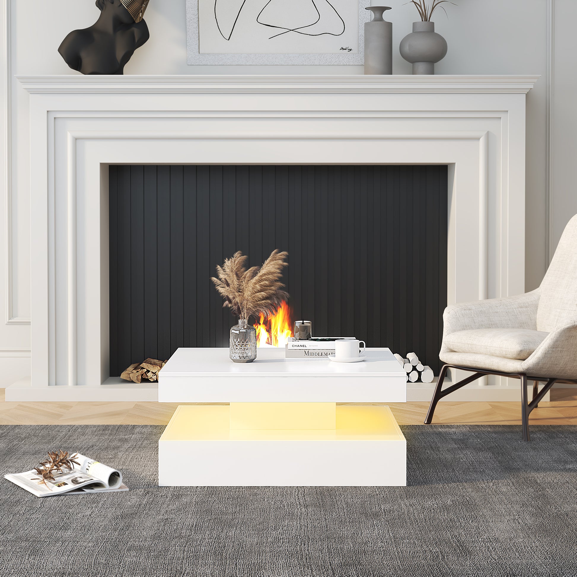 Square LED Coffee Table - With 2 Drawer