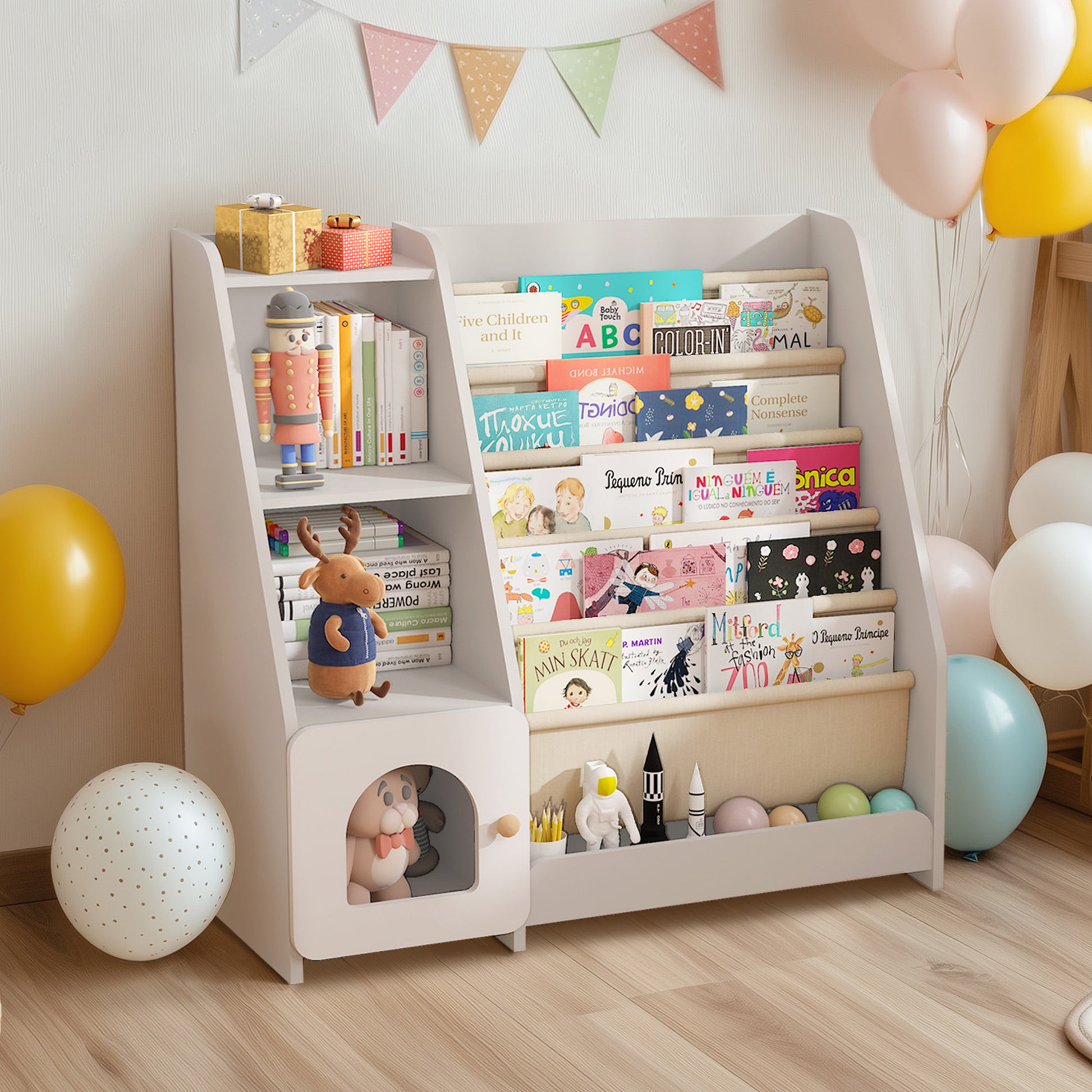 4 Tier Children's Bookshelf with Doors