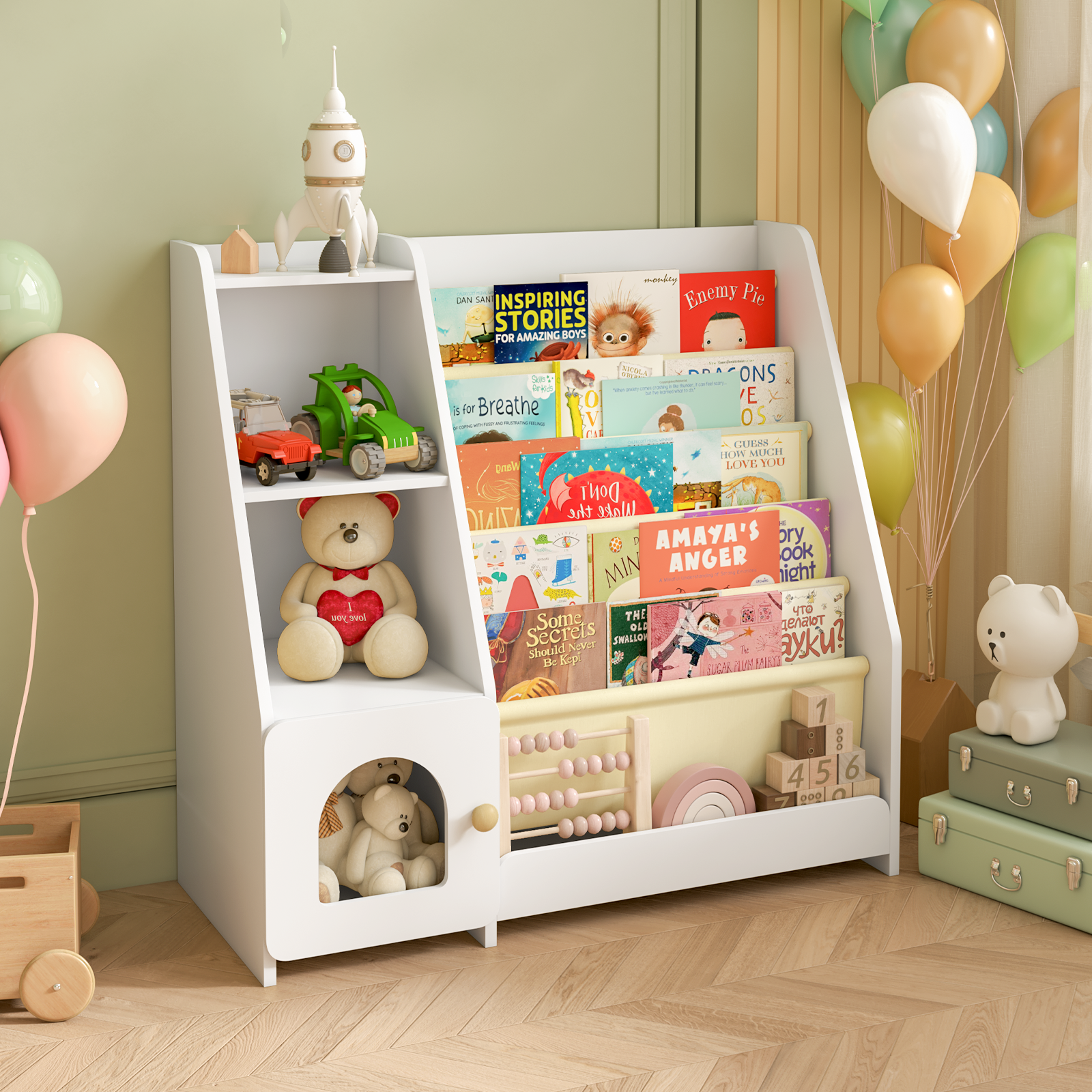 4 Tier Children's Bookshelf with Doors
