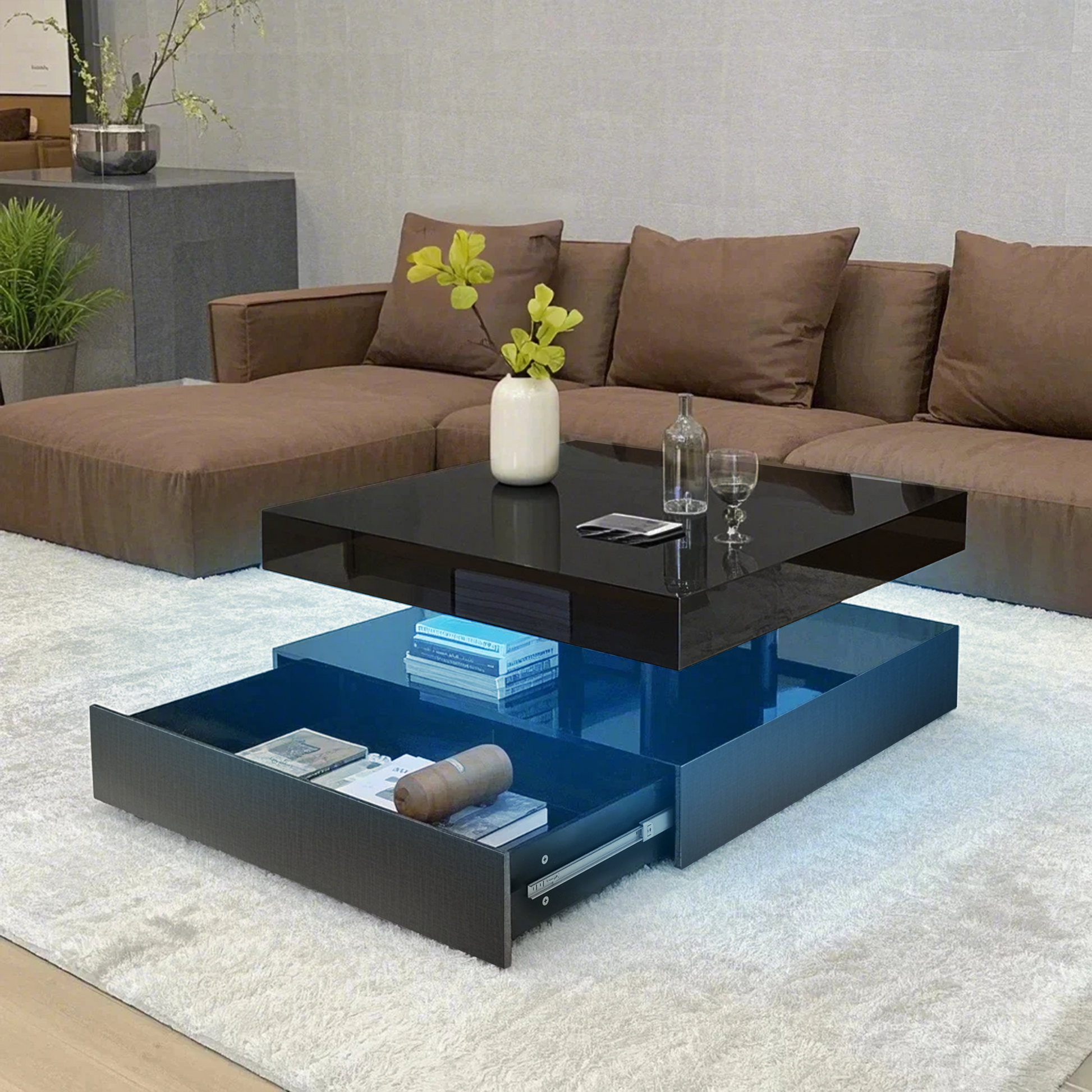 Square LED Coffee Table - With 1 Drawers
