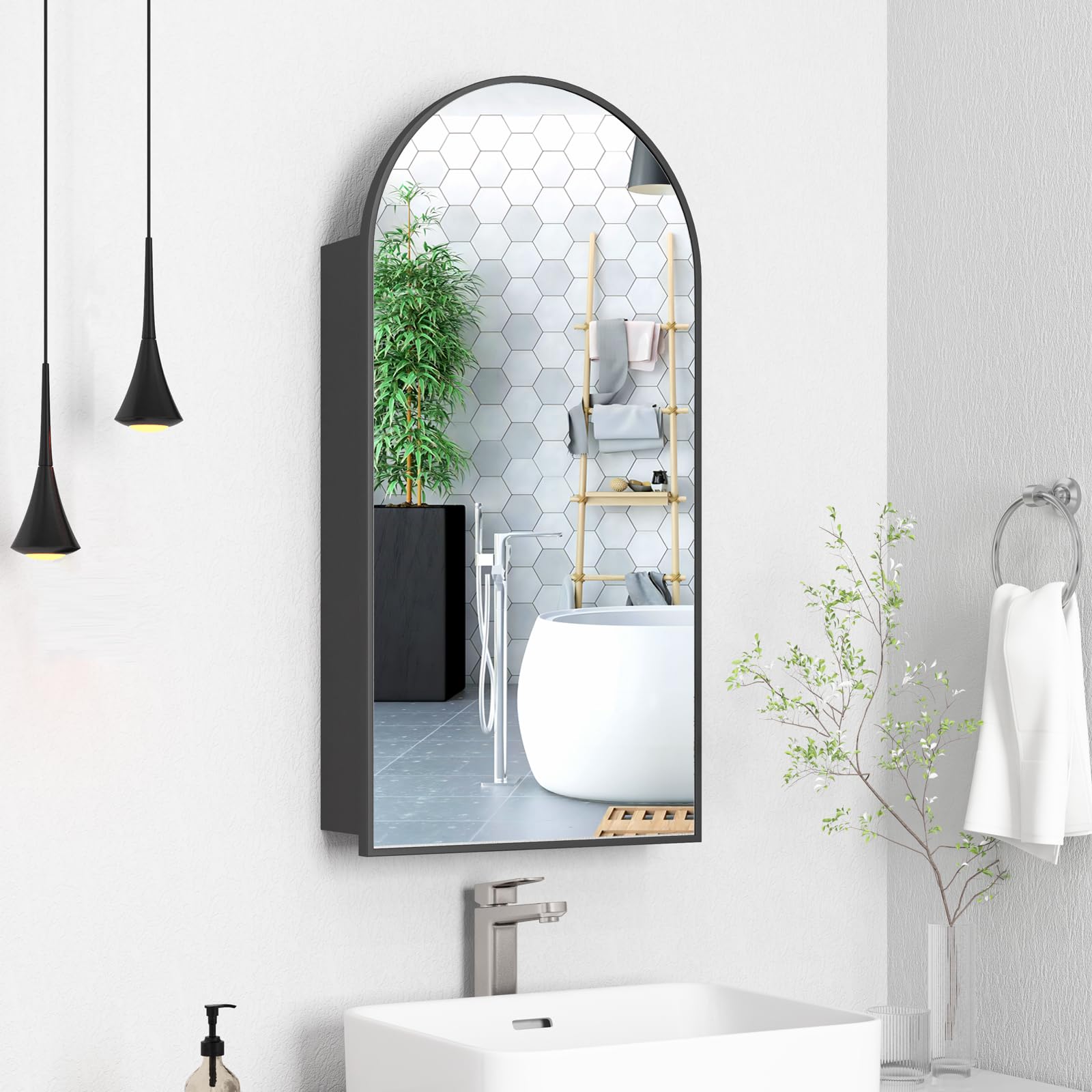 Arched Bathroom Mirror Cabinet |30×16inchs  Capacity Storage