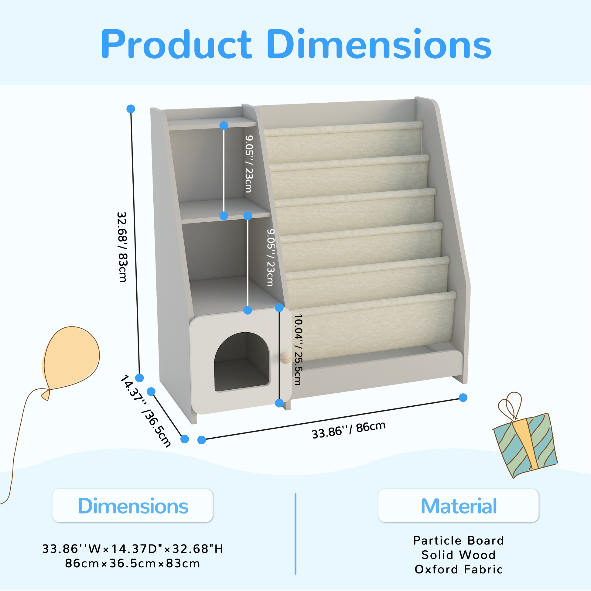 4 Tier Children's Bookshelf with Doors