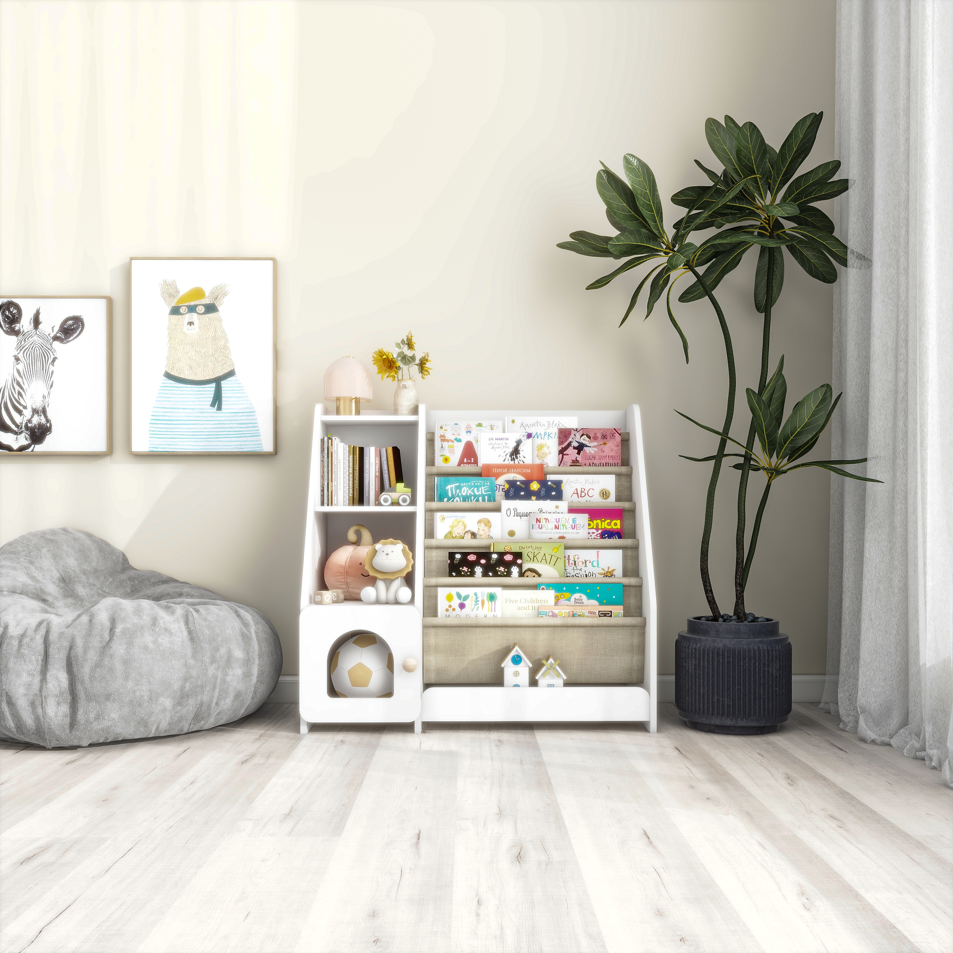4 Tier Children's Bookshelf with Doors