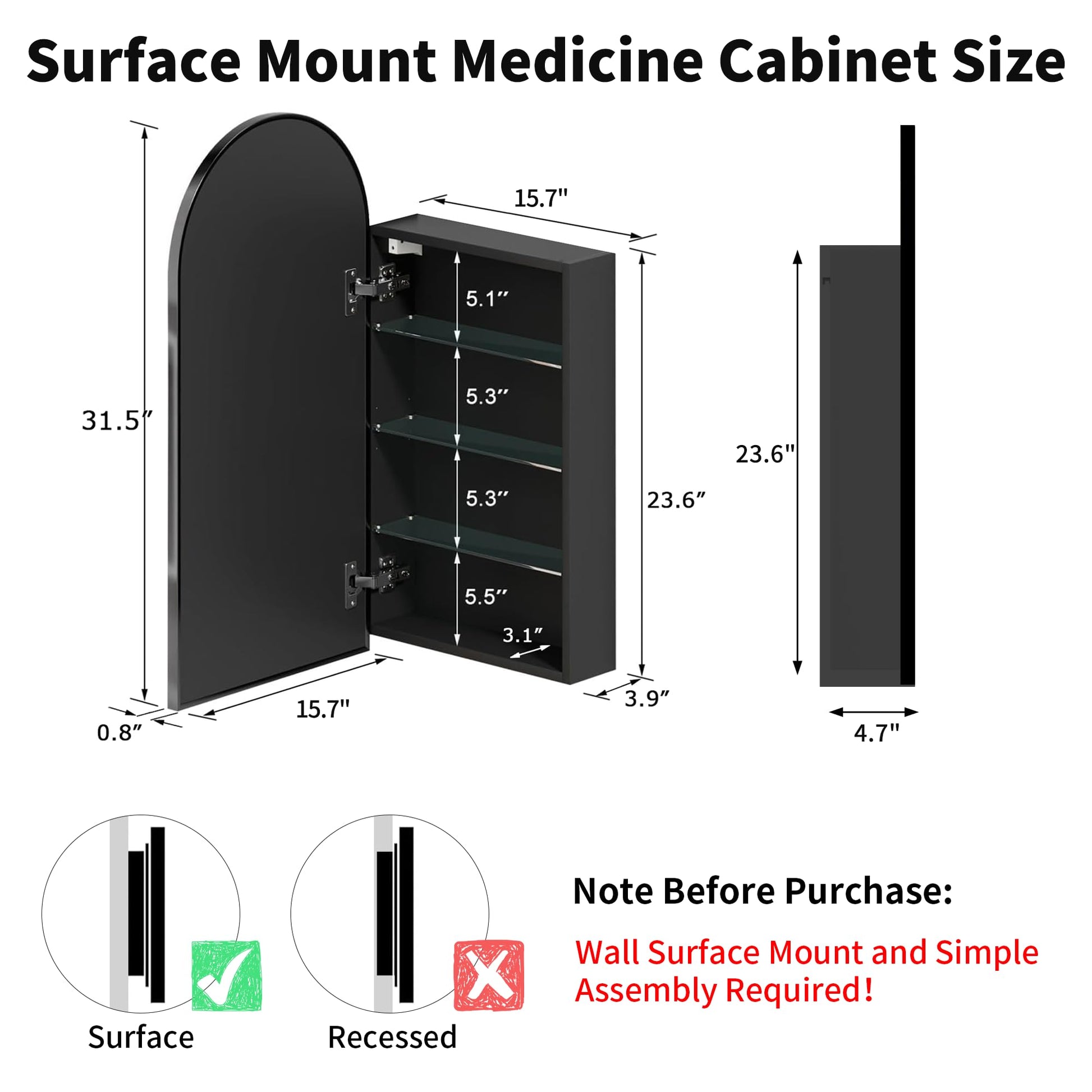 Arched Bathroom Mirror Cabinet | 32x16 inches  Capacity Storage