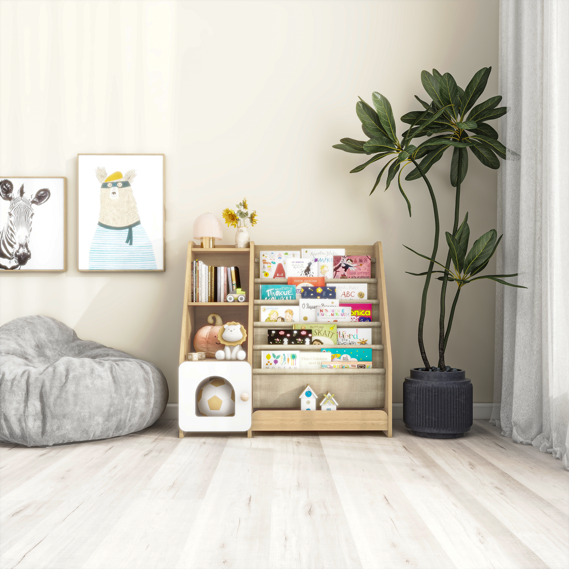 4 Tier Children's Bookshelf with Doors
