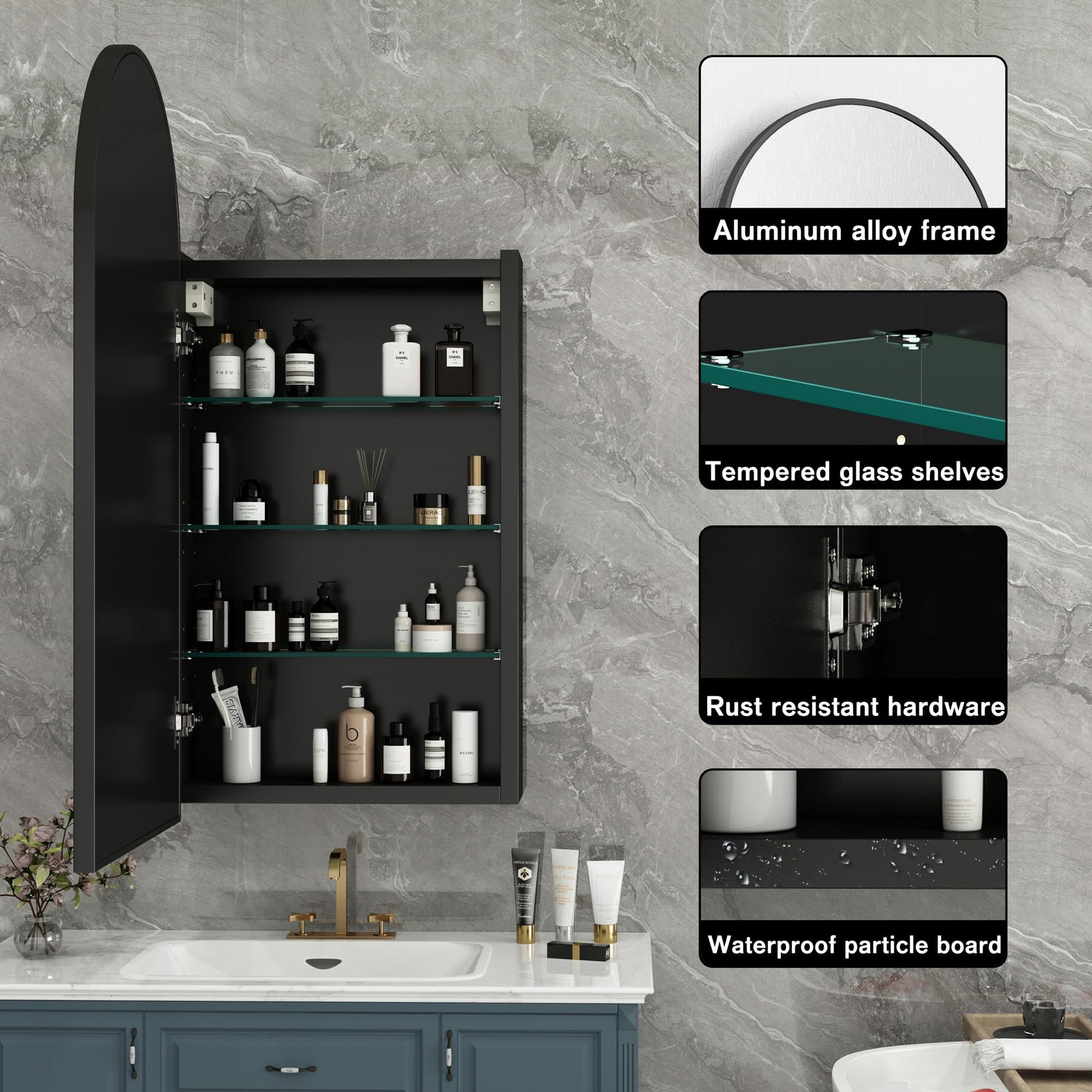 Arched Bathroom Mirror Cabinet |30×16inchs  Capacity Storage