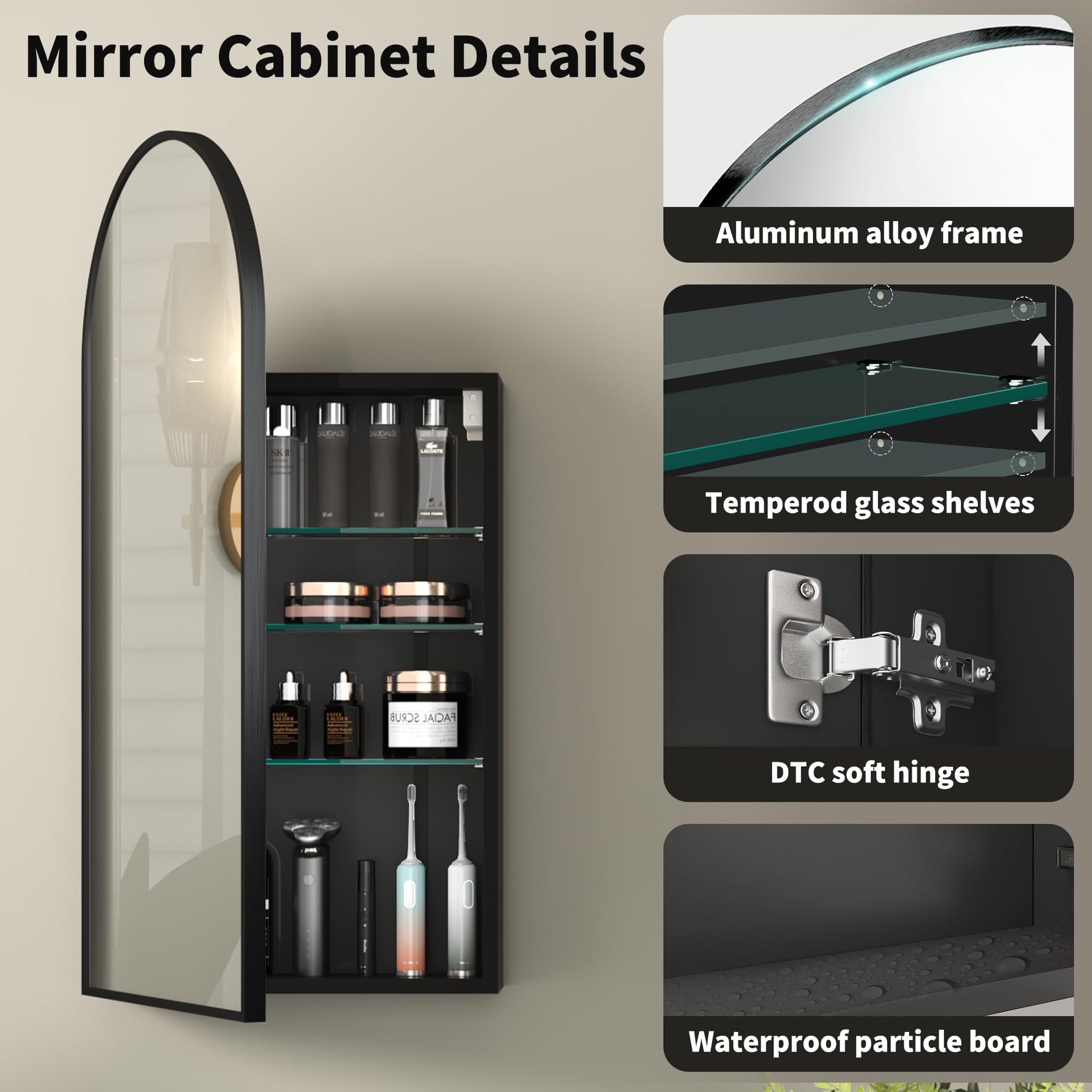 Arched Bathroom Mirror Cabinet | 32x16 inches  Capacity Storage
