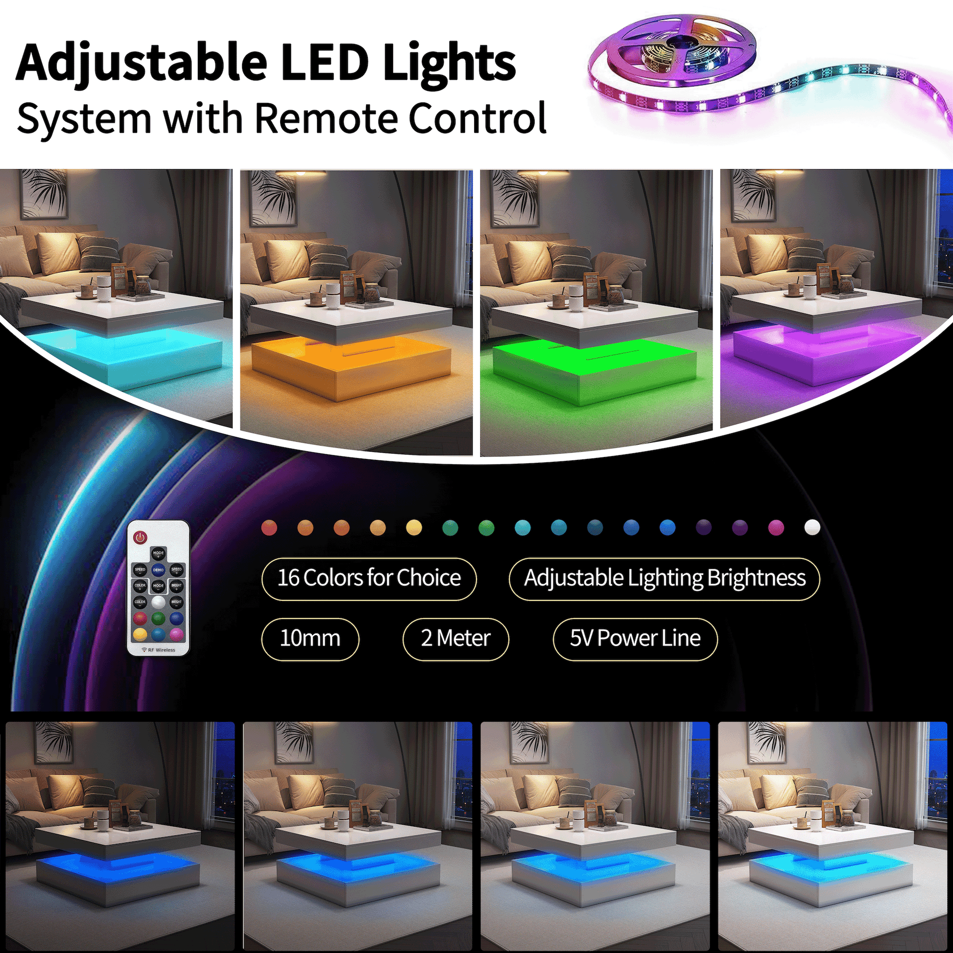 Square LED Coffee Table - With 1 Drawers