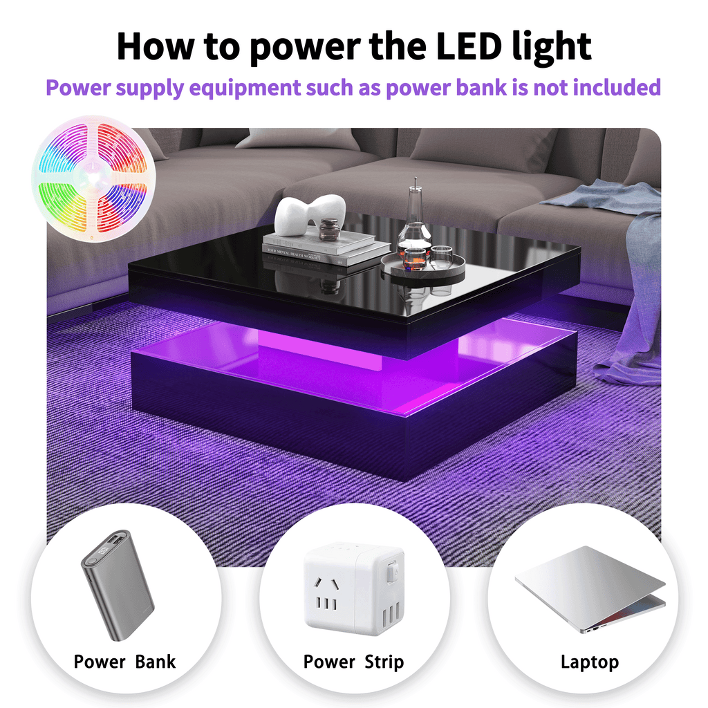 Square LED Coffee Table - With 1 Drawers