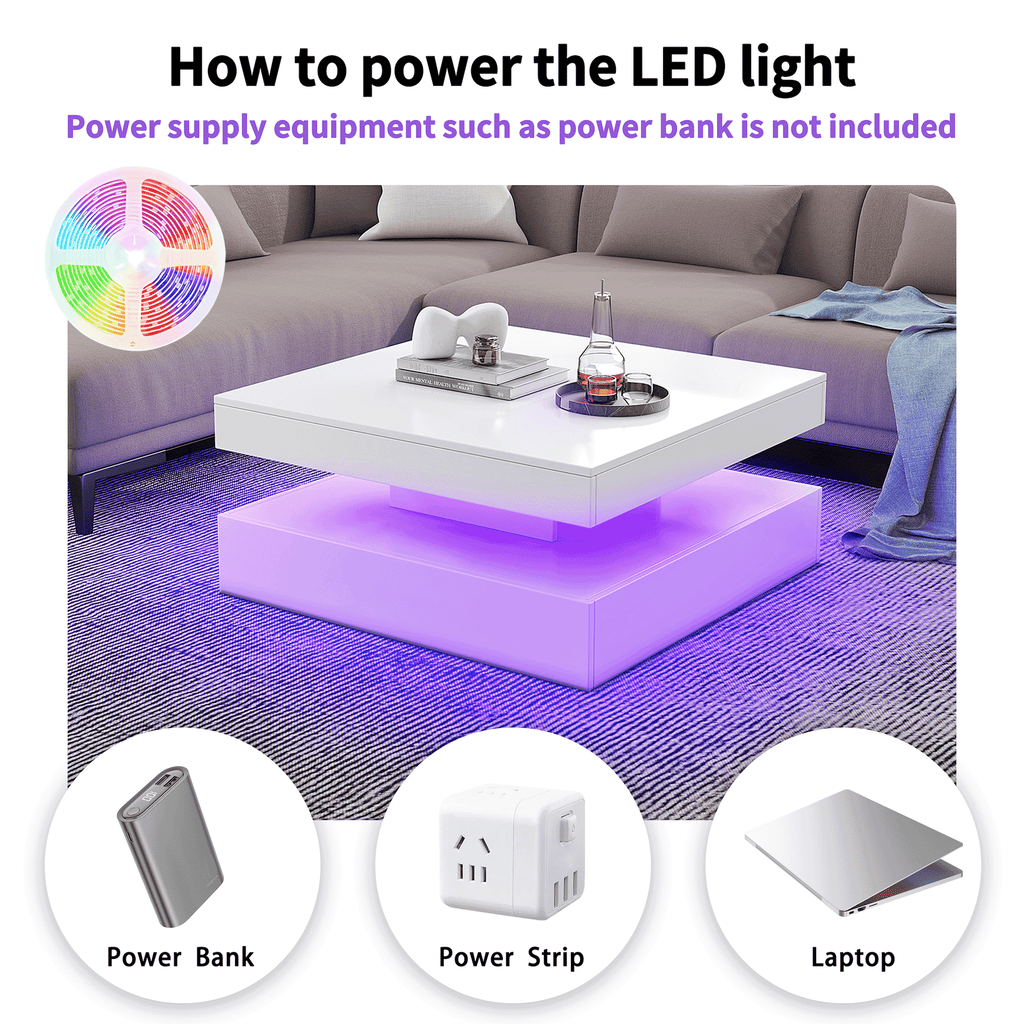 Square LED Coffee Table - With 1 Drawers