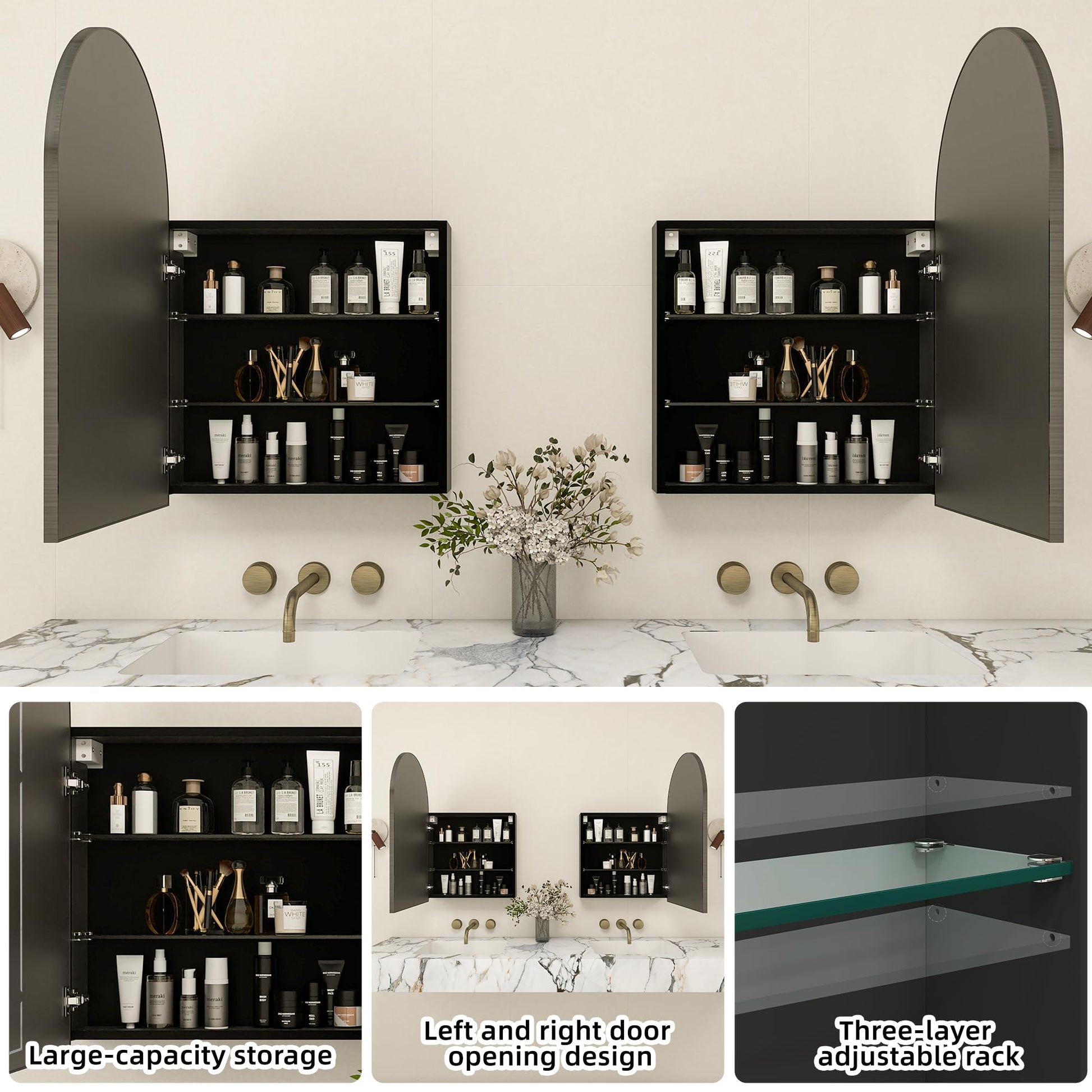 Arched Mirror Cabinet |30×20inchs  Large Capacity Storage