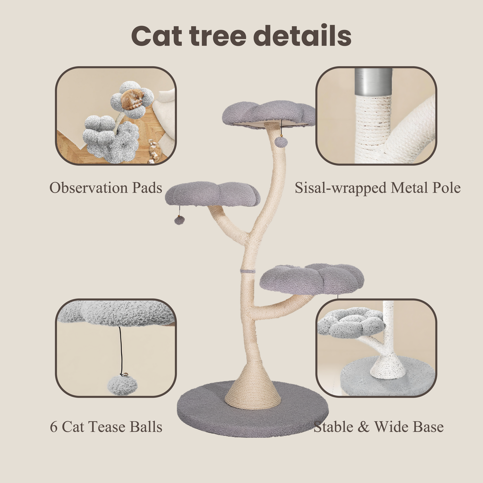 48.4''h 3-tier  flower-shaped  cat  tree