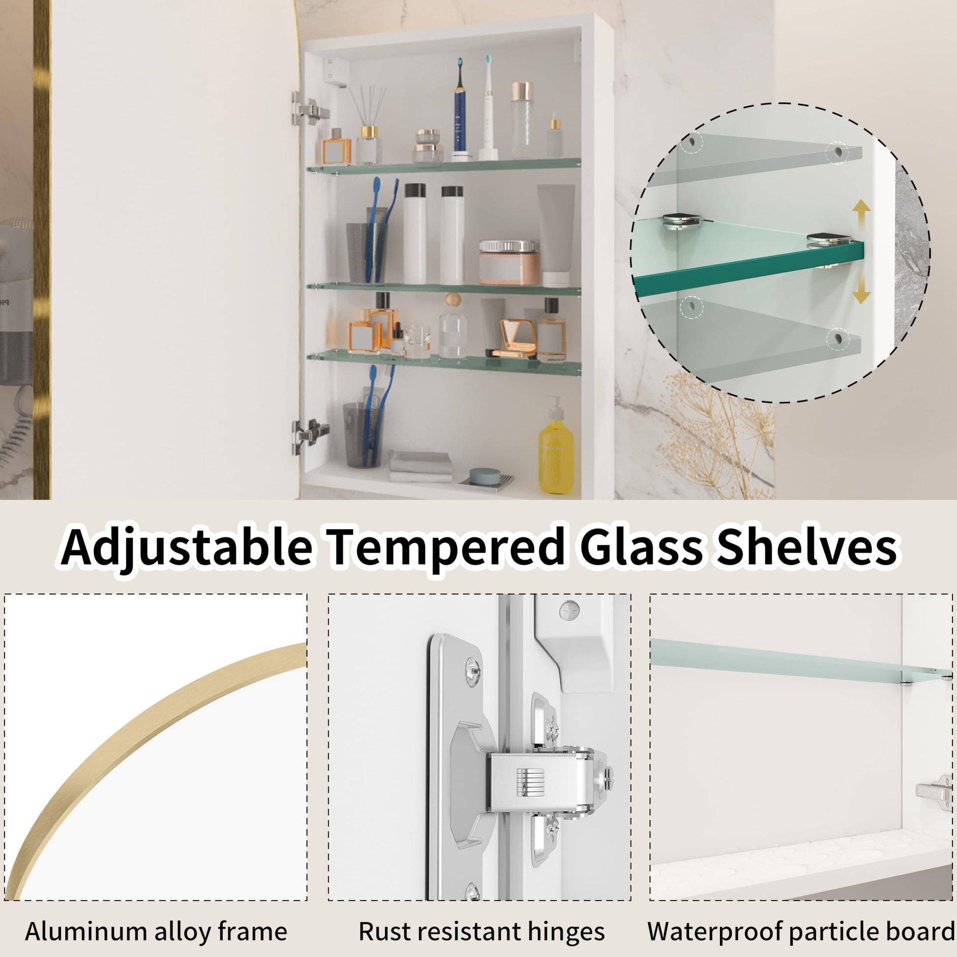 Arched Bathroom Mirror Cabinet | 32x16 inches  Capacity Storage