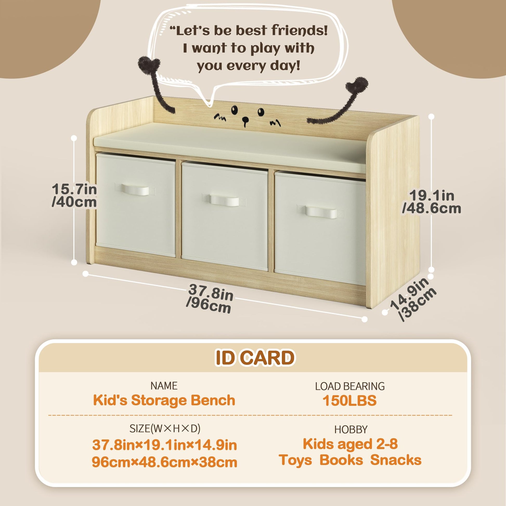 Multi-Purpose Storage Bench for Kids