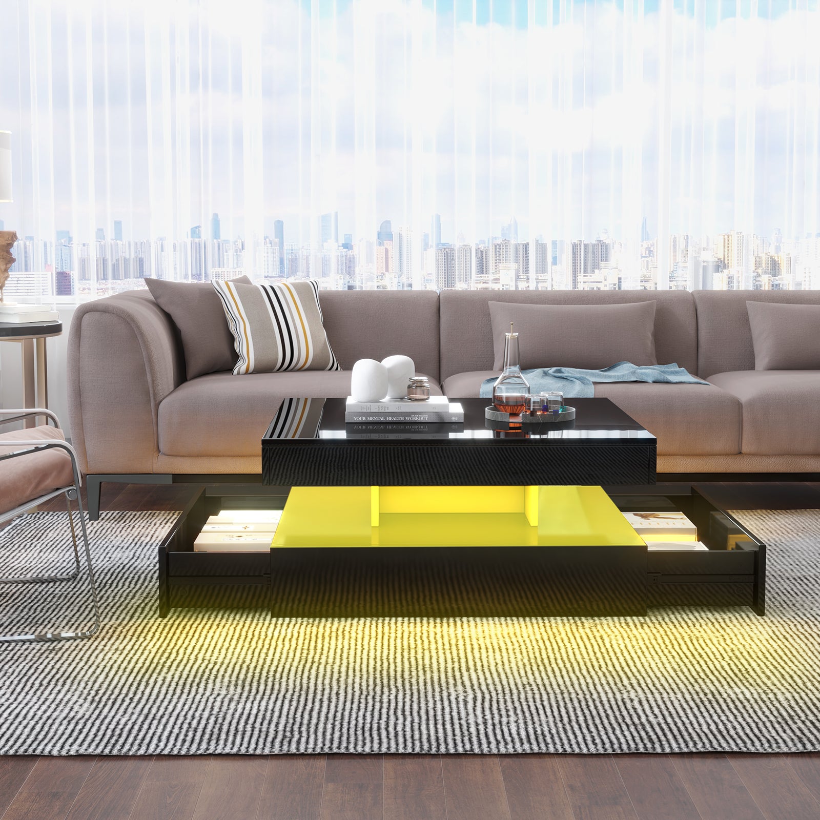 Square LED Coffee Table - With 2 Drawer