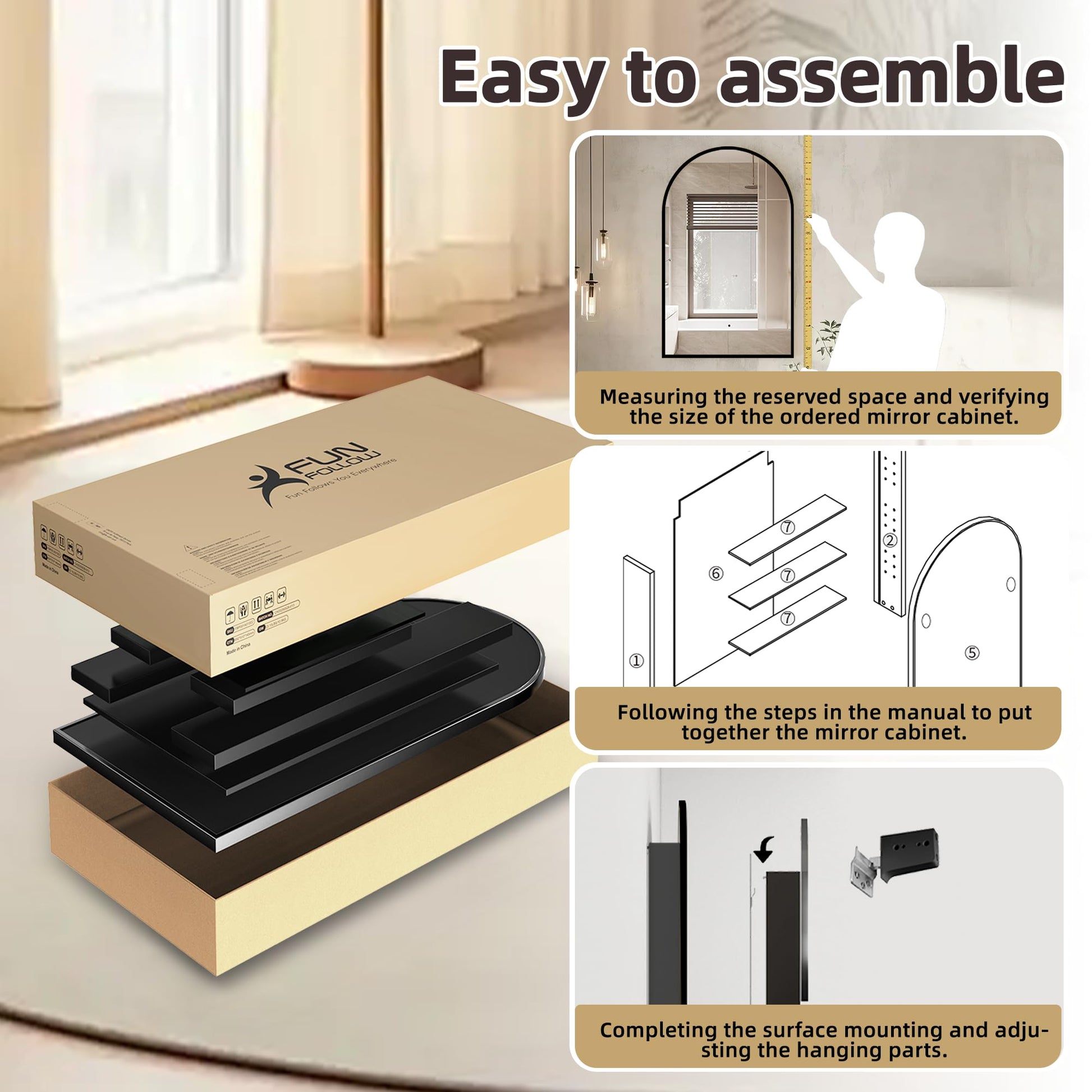 Arched Mirror Cabinet |30×20inchs  Large Capacity Storage