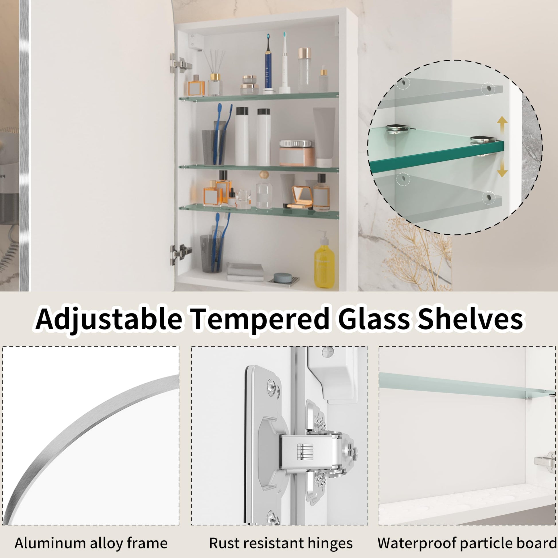 Arched Bathroom Mirror Cabinet |30×16inchs  Capacity Storage