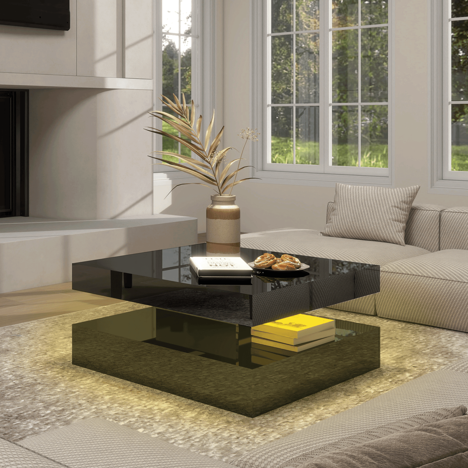 Square LED Coffee Table - With 1 Drawers