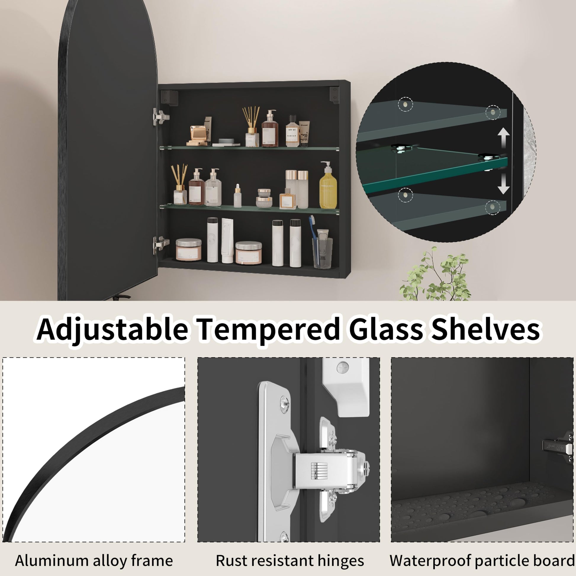 Arched  Mirror Cabinet |32×20 inchs  Capacity Storage