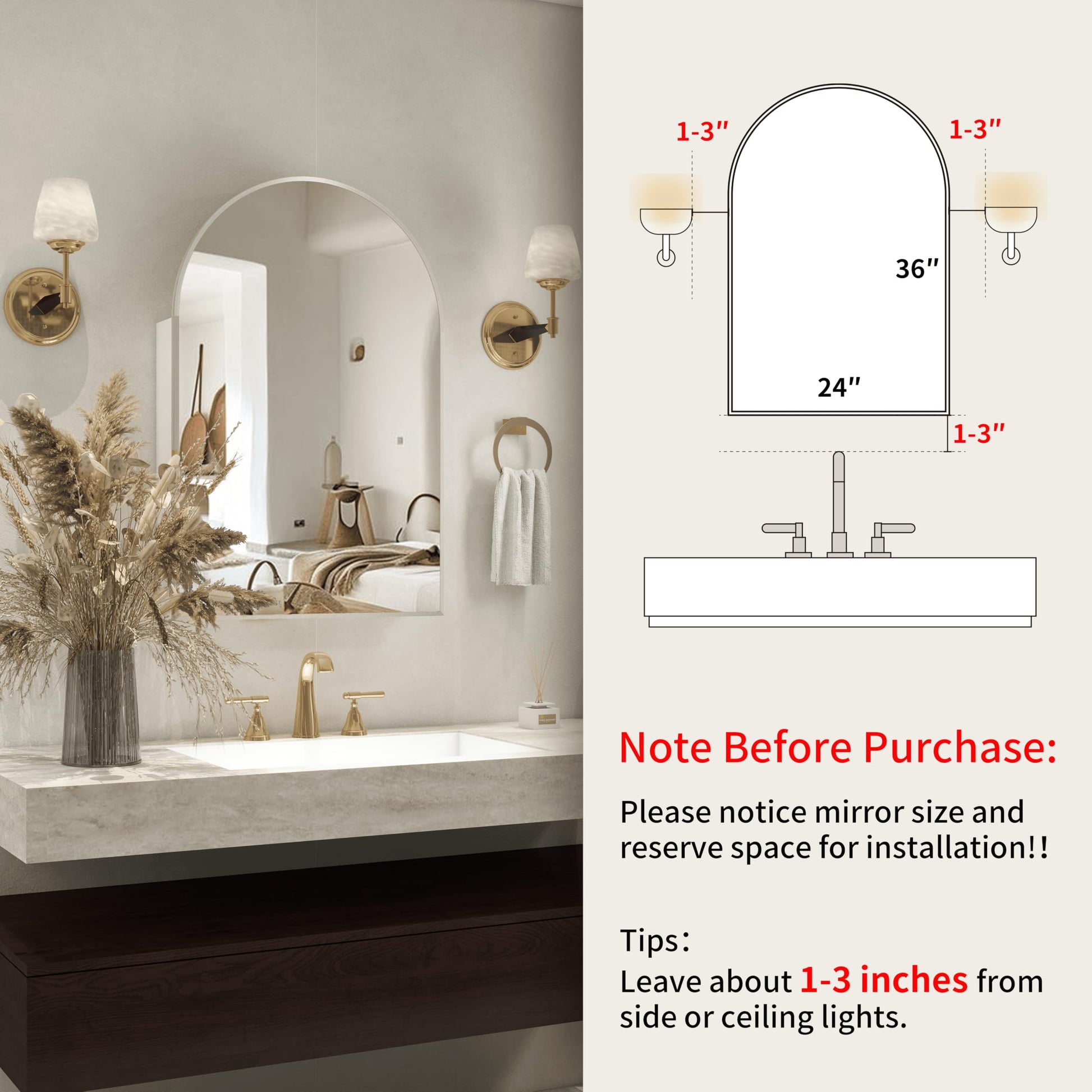 Arched Mirror Cabinet |36×24inchs   Capacity Storage