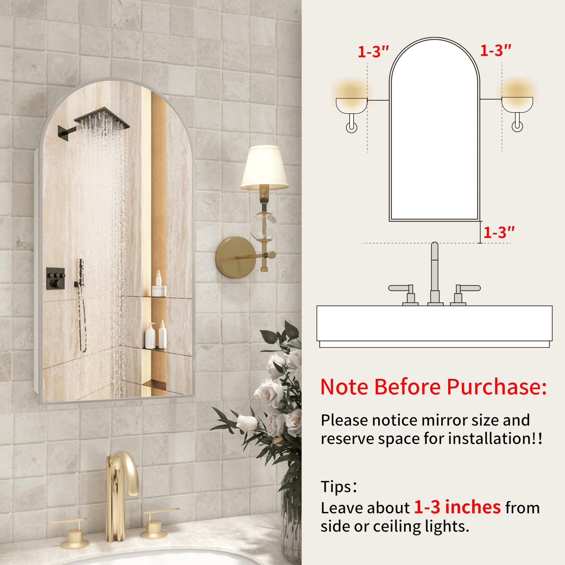 Arched Bathroom Mirror Cabinet | 32x16 inches  Capacity Storage