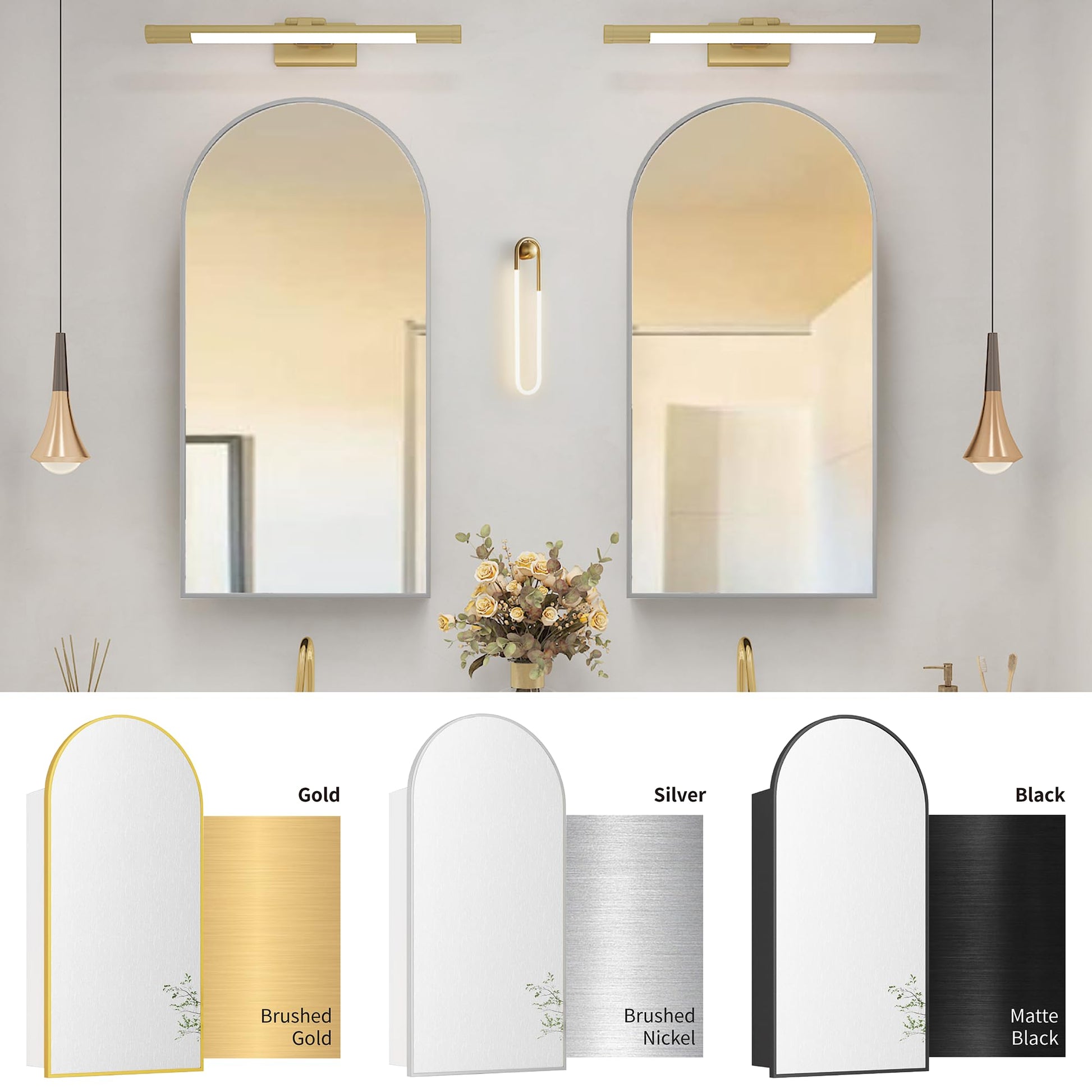 Arched Bathroom Mirror Cabinet |30×16inchs  Capacity Storage