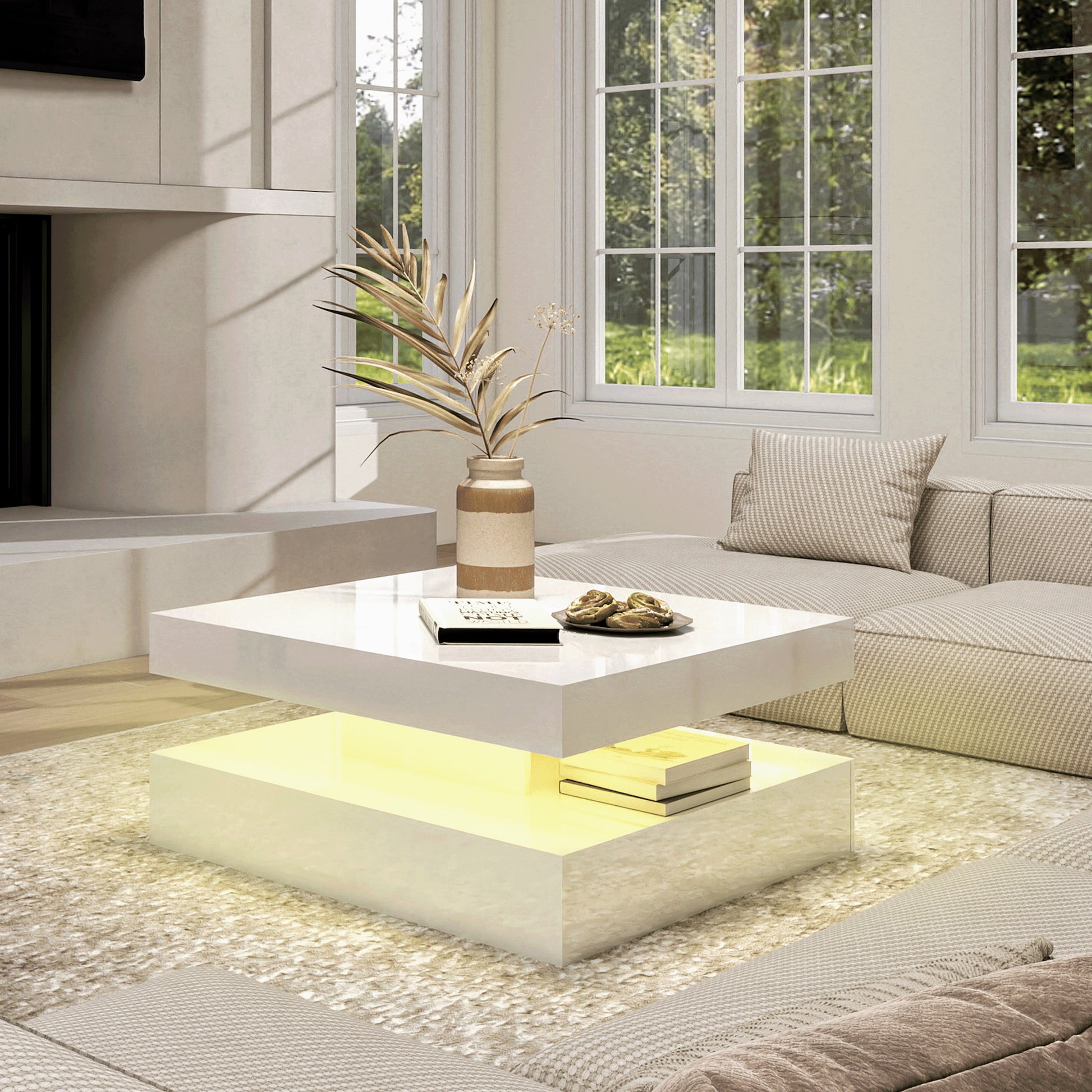 Square LED Coffee Table - With 1 Drawers