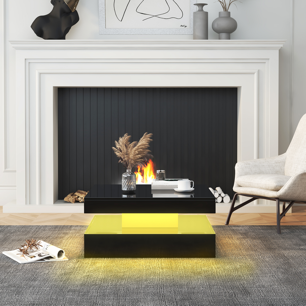 Square LED Coffee Table - With 2 Drawer