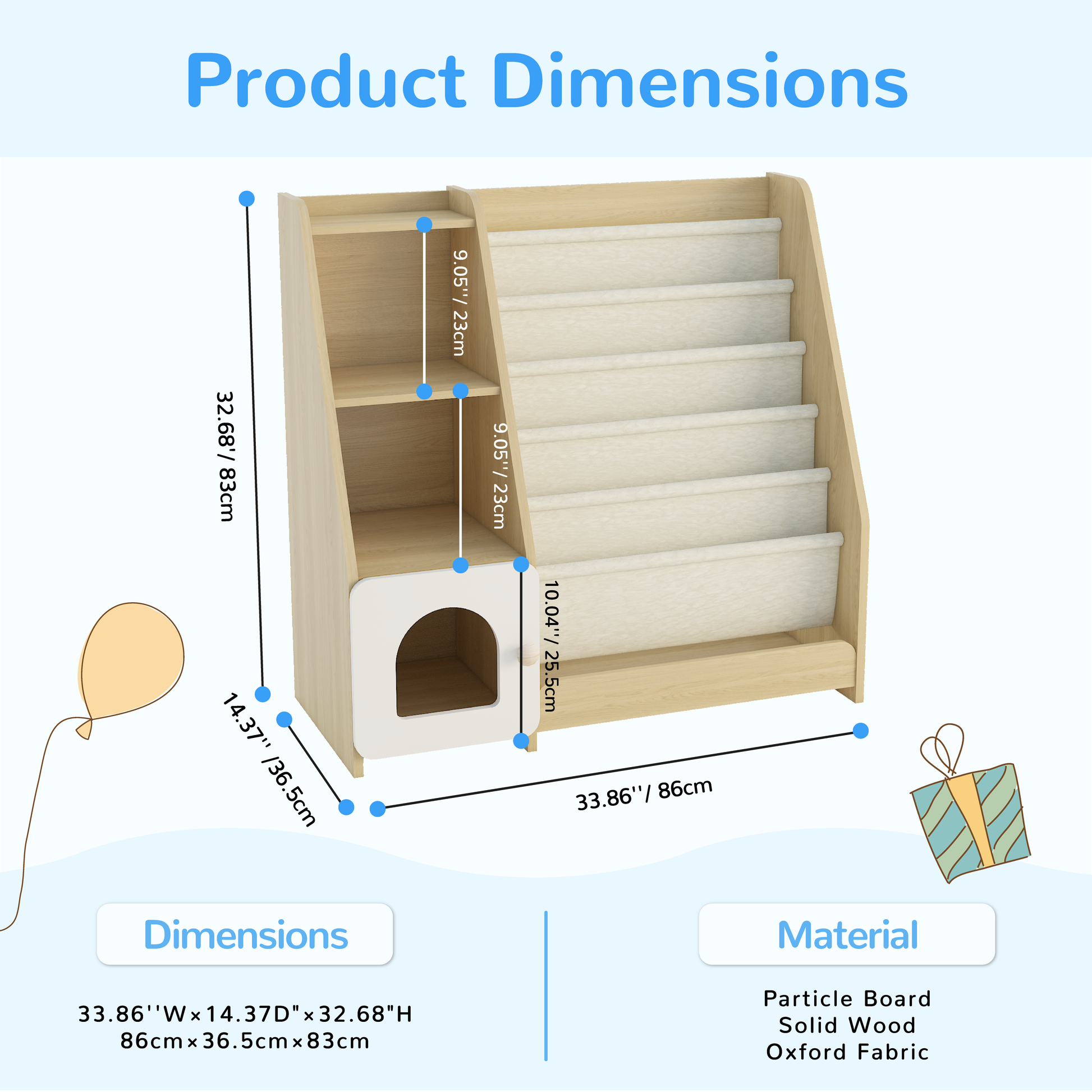 4 Tier Children's Bookshelf with Doors