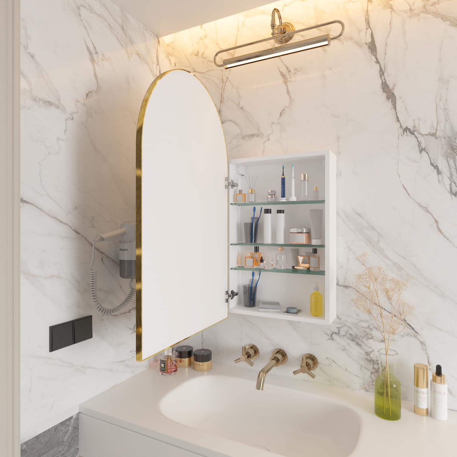 Arched Bathroom Mirror Cabinet | 32x16 inches  Capacity Storage