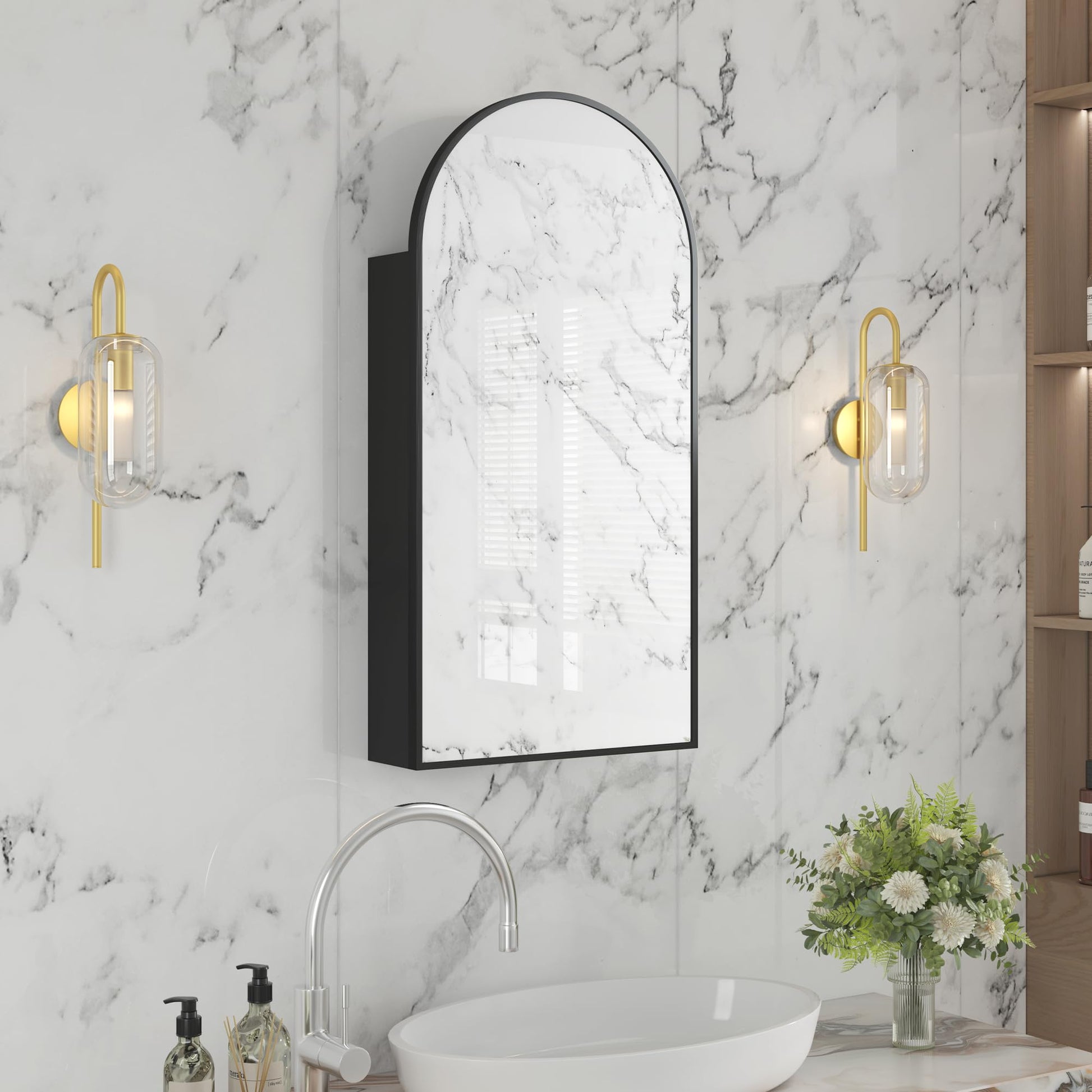 Arched Bathroom Mirror Cabinet | 32x16 inches  Capacity Storage