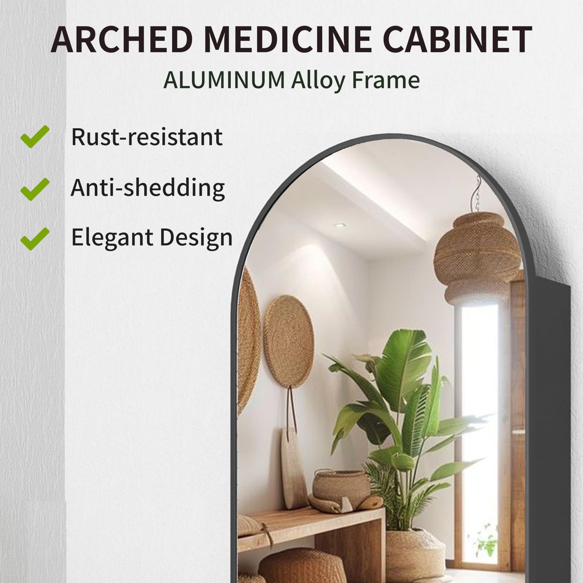 Arched Bathroom Mirror Cabinet |30×16inchs  Capacity Storage