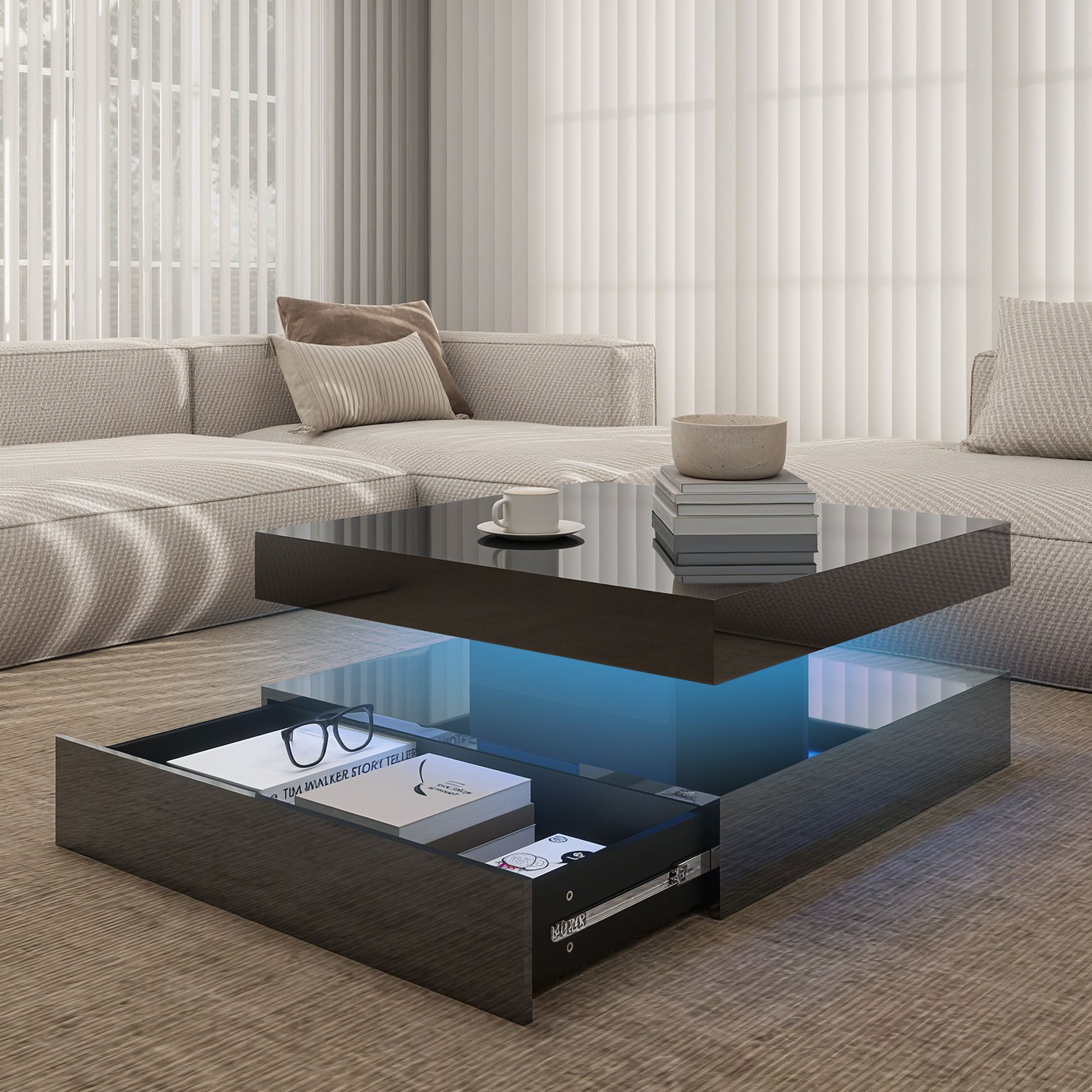 Square LED Coffee Table - With 1 Drawers