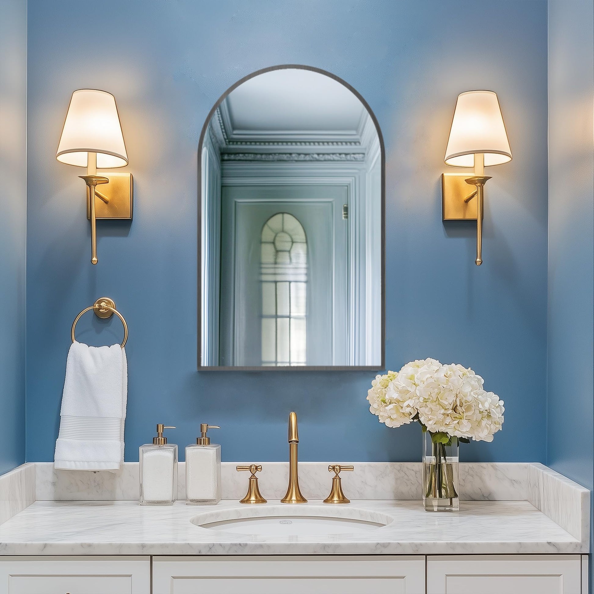 Arch Wall Mount Mirror Cabinet with Power Outlet & Storage