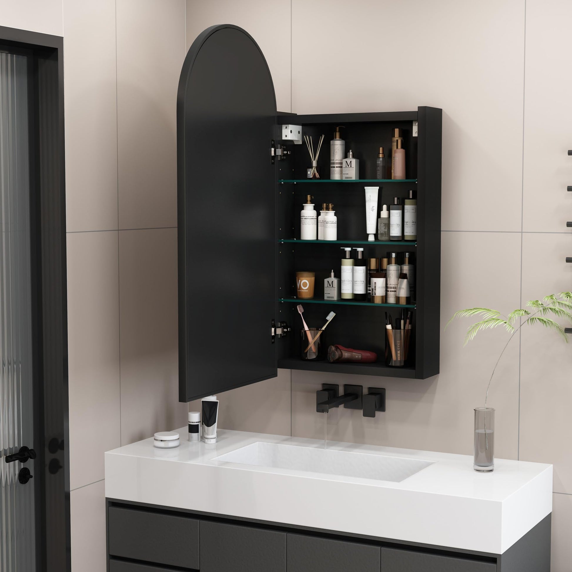 Arched Bathroom Mirror Cabinet |30×16inchs  Capacity Storage