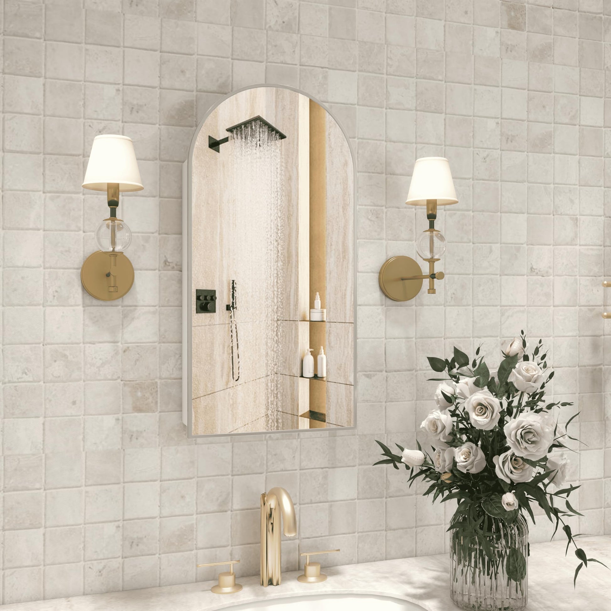 Arched Bathroom Mirror Cabinet | 32x16 inches  Capacity Storage