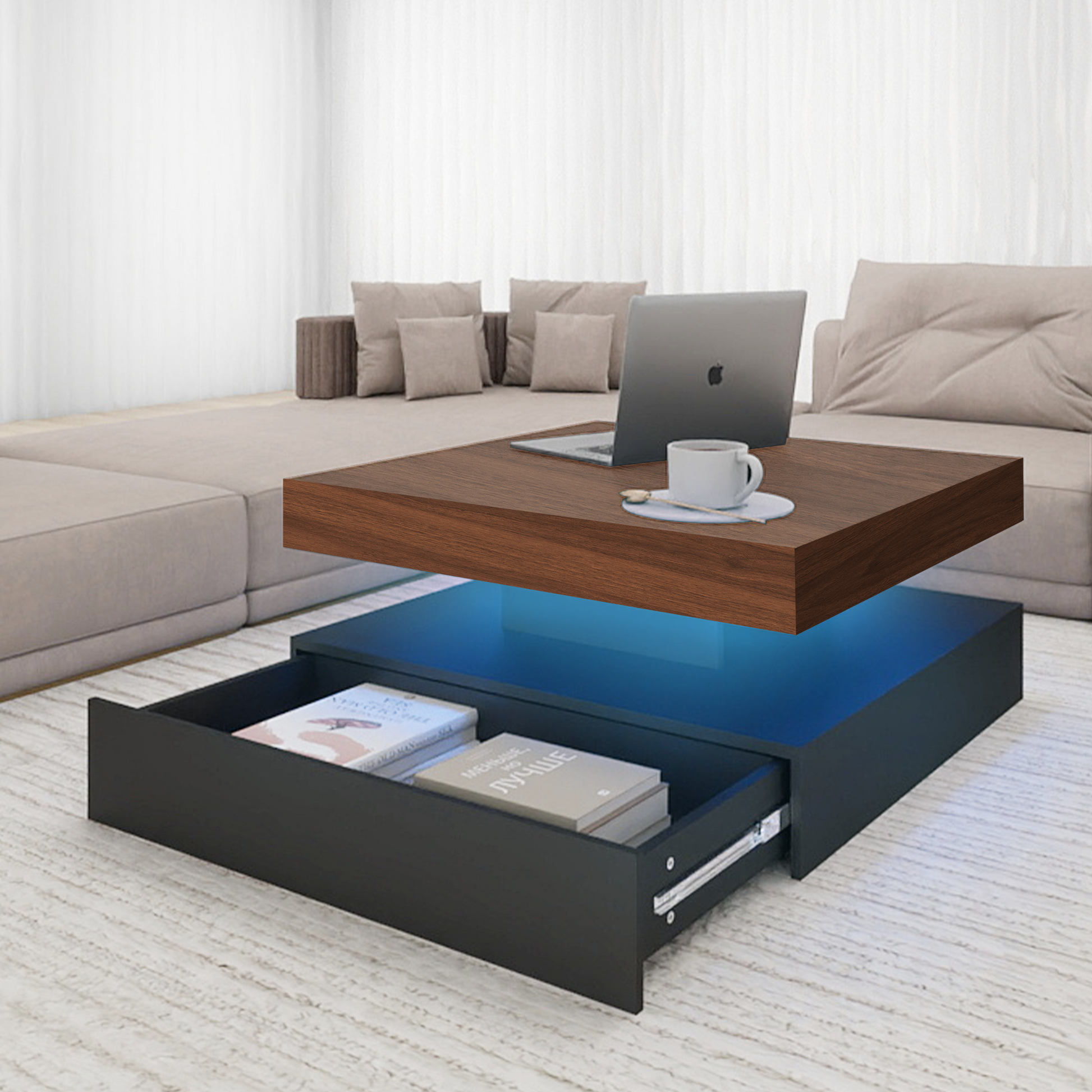 Square LED Coffee Table - With 1 Drawers