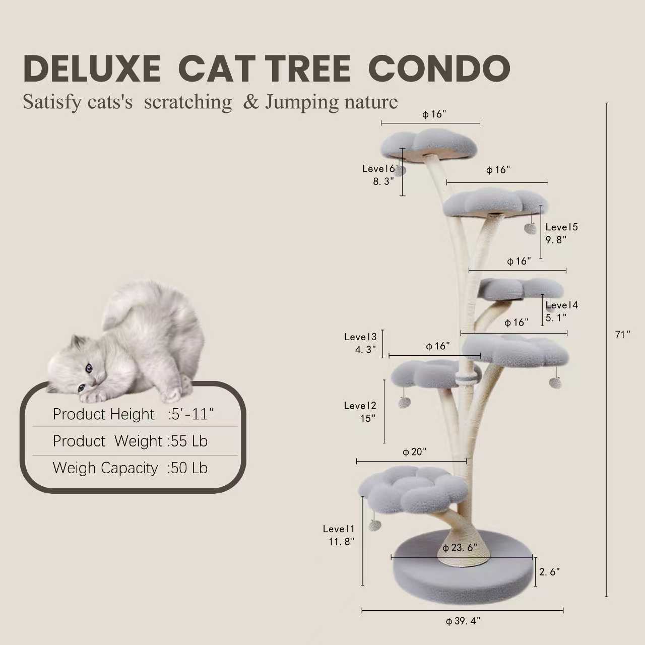71"h   6-tier flower-shaped cat tree