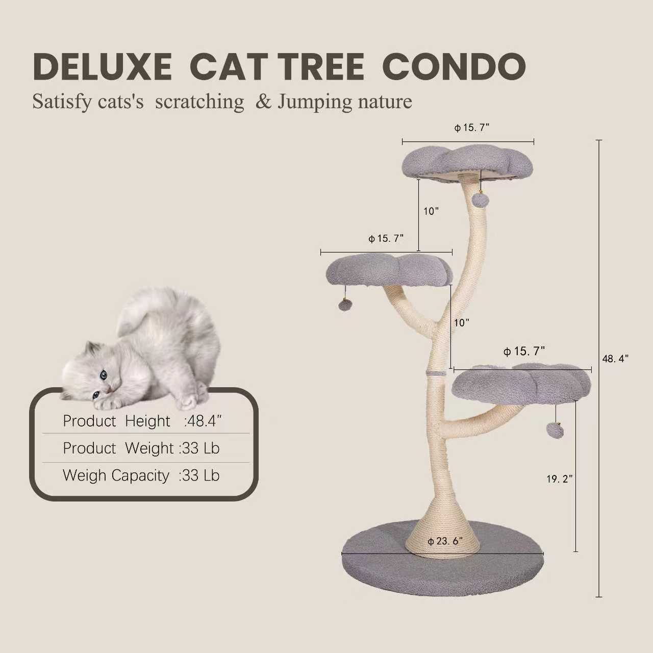 48.4''h 3-tier  flower-shaped  cat  tree