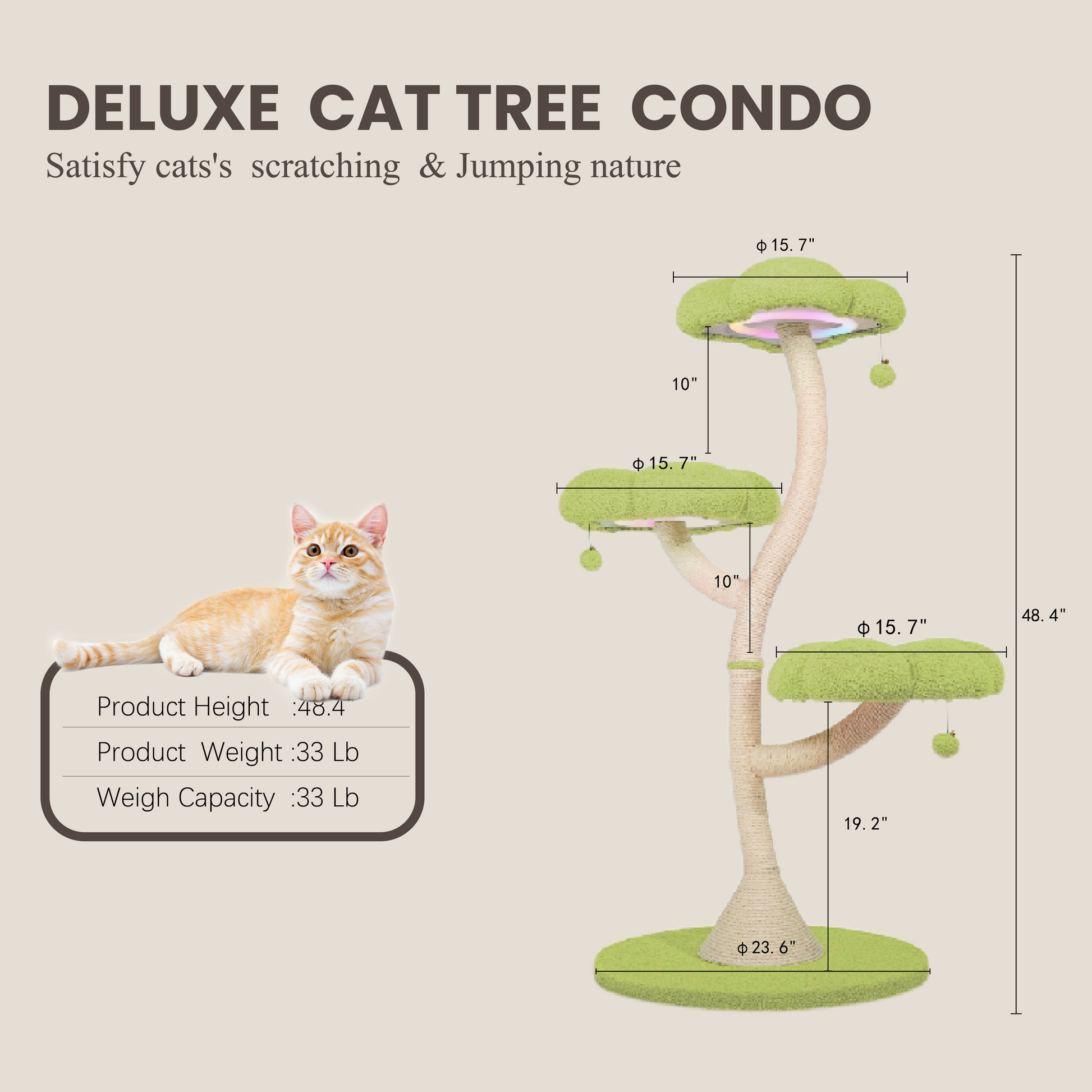 48.4"h flower-shaped cat tree with led